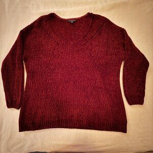 Signature Studio Plus Size, Women's 1x Long Sleeve Burgandy Knit Sweater